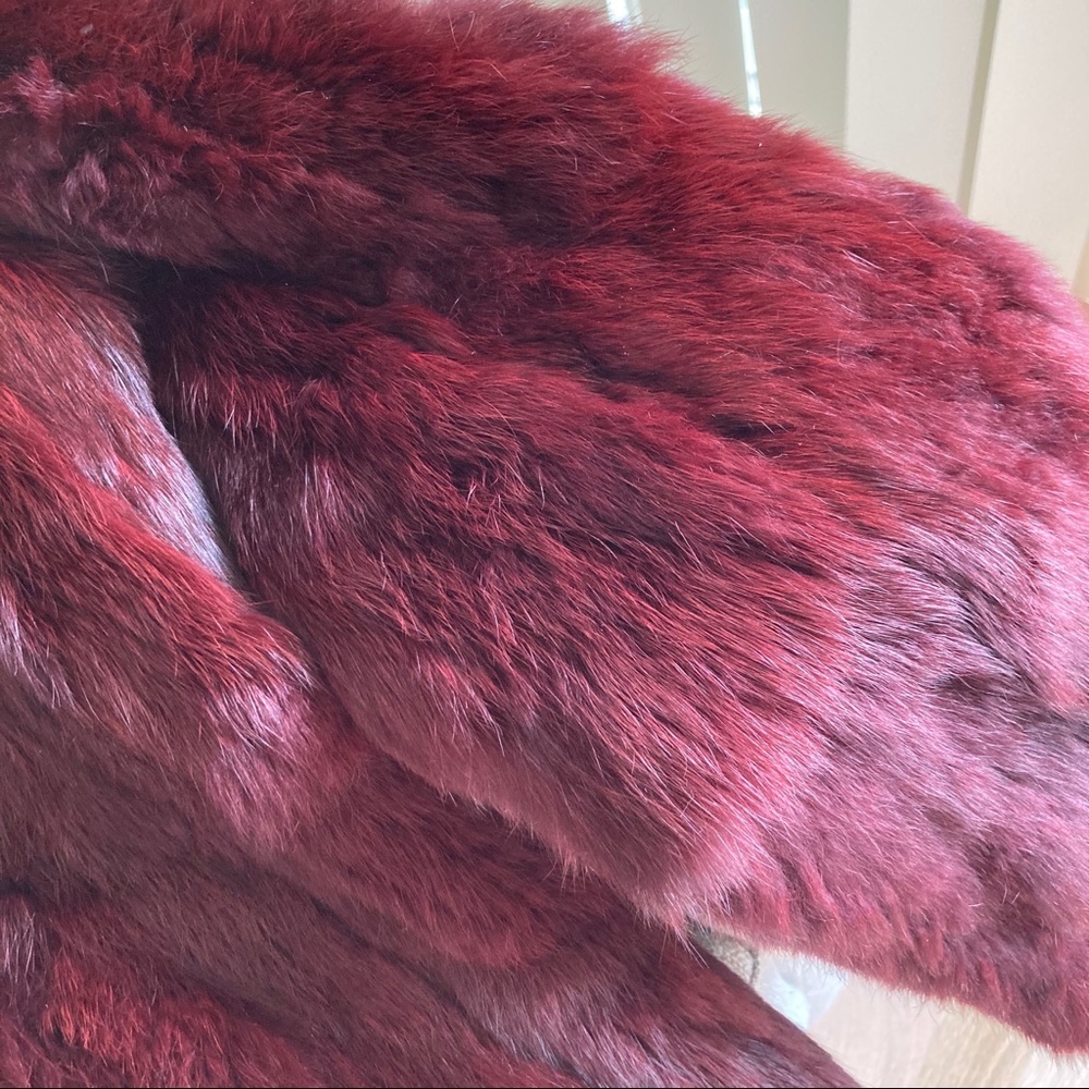 Vintage REAL RABBIT FUR Coat Jacket Maroon Red - Picture 4 of 13